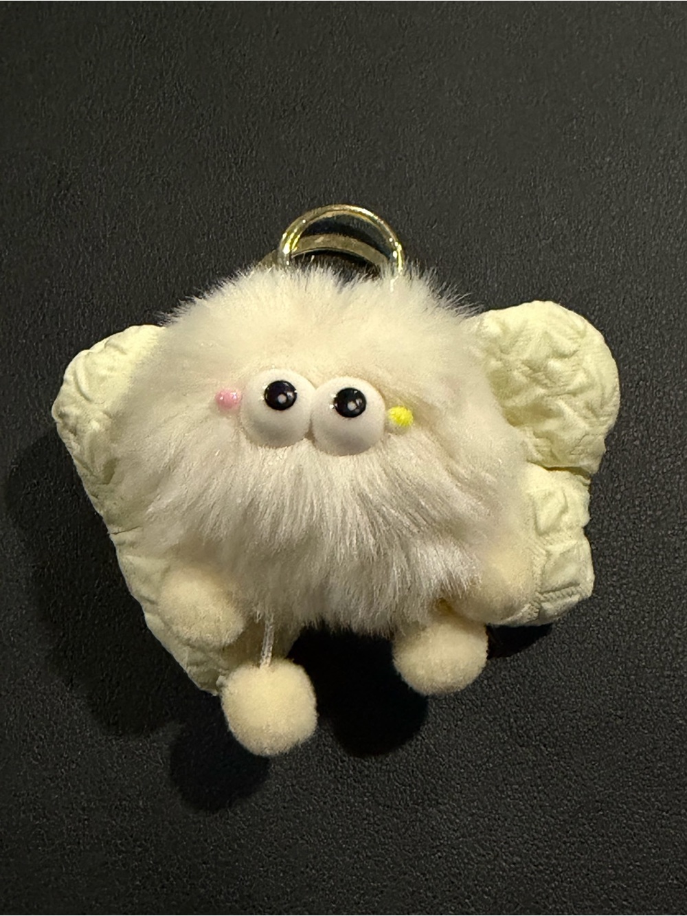 Plush Fuzzy Butterfly Keychain Card Holder - Cream
